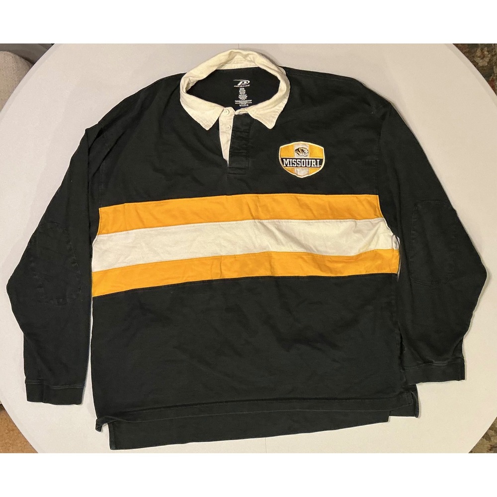 VTG Missouri Tigers Pro Player Longsleeve‎ Rugby Polo Black Yellow Striped 2XL